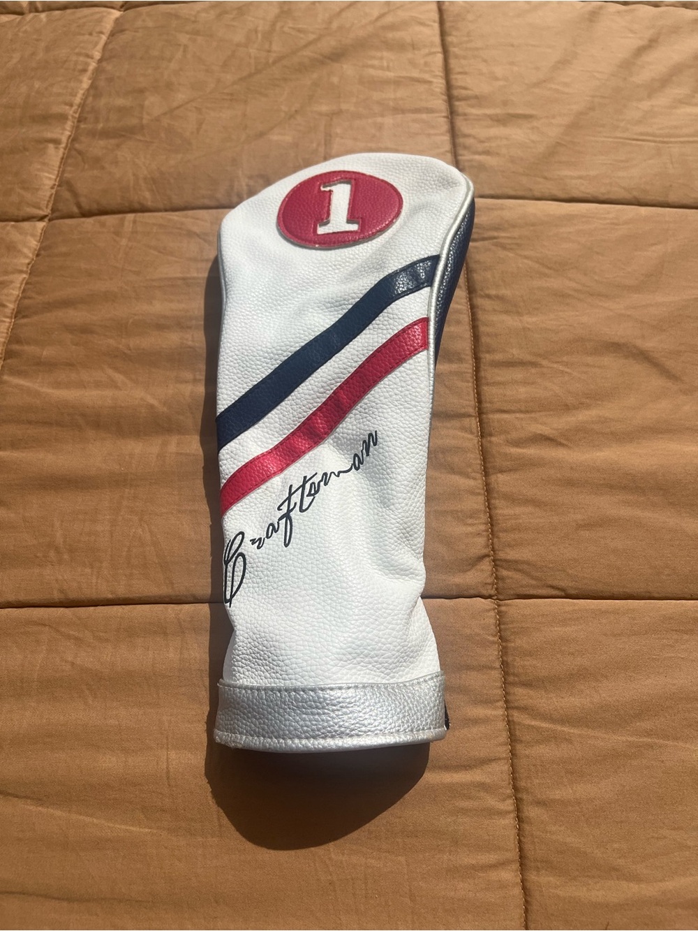 Craftsman Driver Golf Head Cover White with Red/Blue Diagonal Stripes